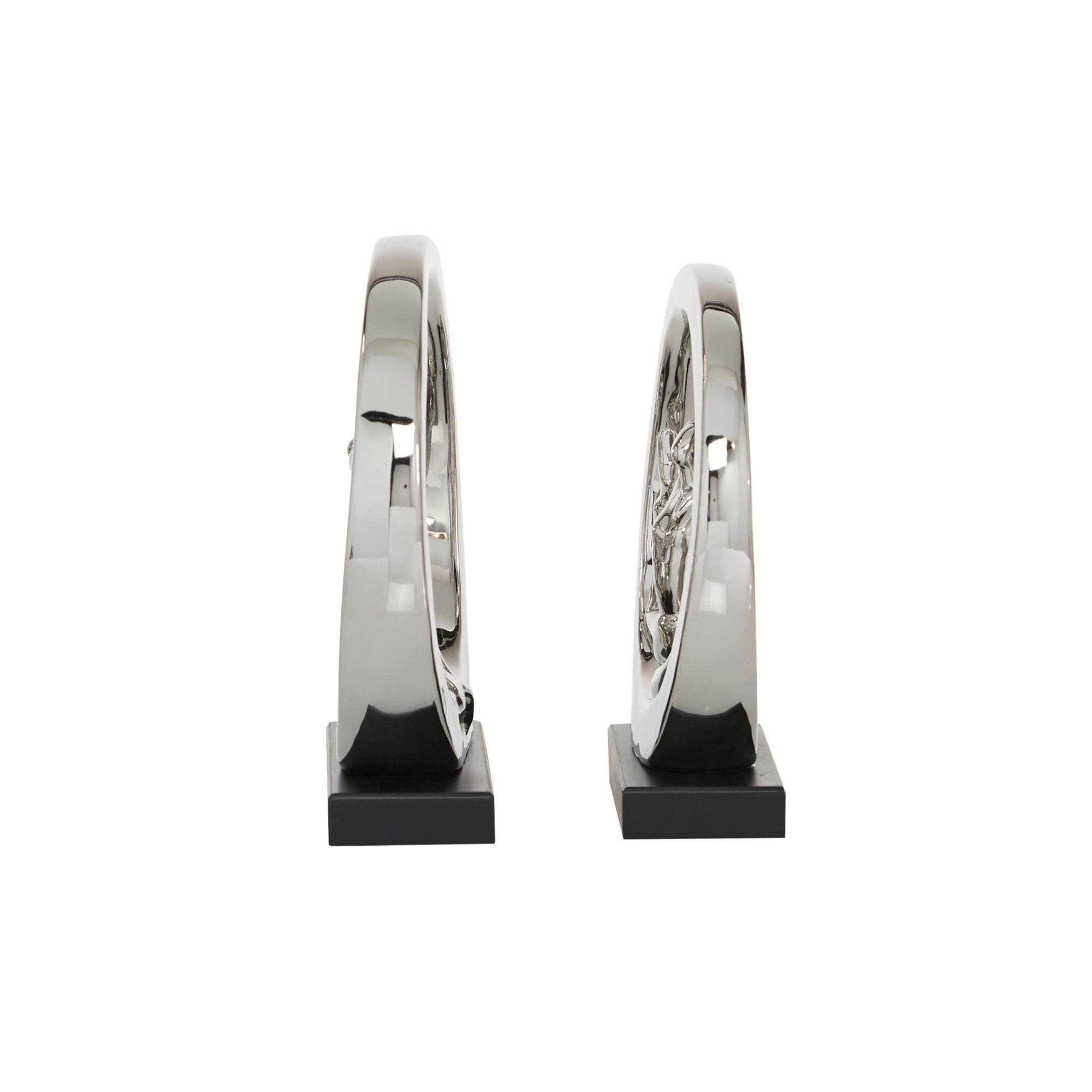 Set of 2 Silver Porcelain Contemporary Yoga Sculpture, 10.5", 11.25"